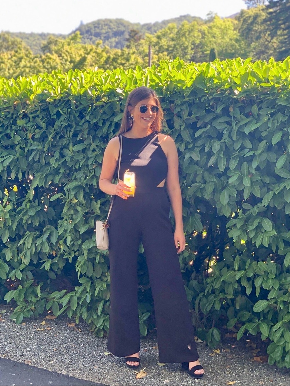 Express Sleeveless Black Wide-Leg Jumpsuit with cutouts